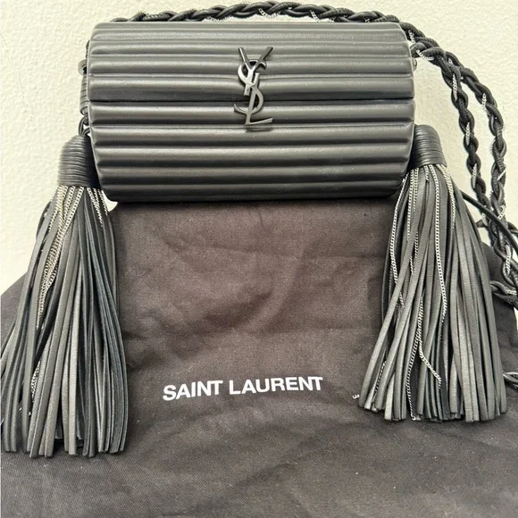 RARE SAINT LAURENT YSL Black Plexiglass Opyum Box Leather Silver Fringe Handbag - Picture 2 of 12